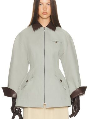 Helsa Women's Light Sage Zip-Front Jacket with Contrast Brown Trim